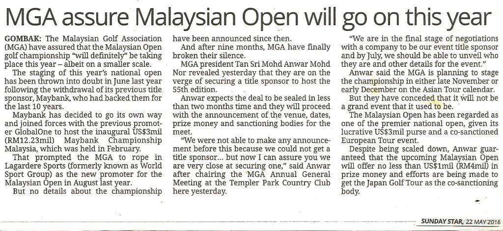 MGA Assure Malaysian Open Will Go On This Year